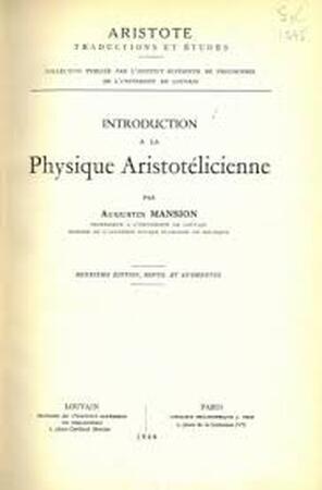 Introduction a la Physique Aristotélicienne. - Paul Mansion Introduction a la Physique Aristotélicienne. - Paul Mansion